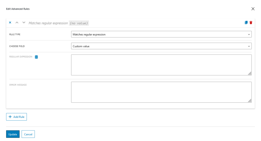 Modal to set regular expression in JetFormBuilder