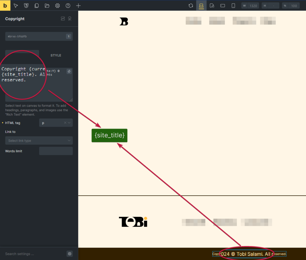 Using data from the options page of a wordpress site to show the dynamic site title in the footer of the website